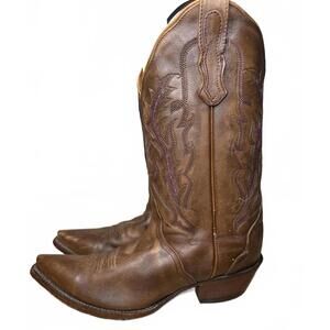 Vintage Nocona Cowboy Boots Women’s Sz 8B Brown Pull On Western Cowgirl Festival
